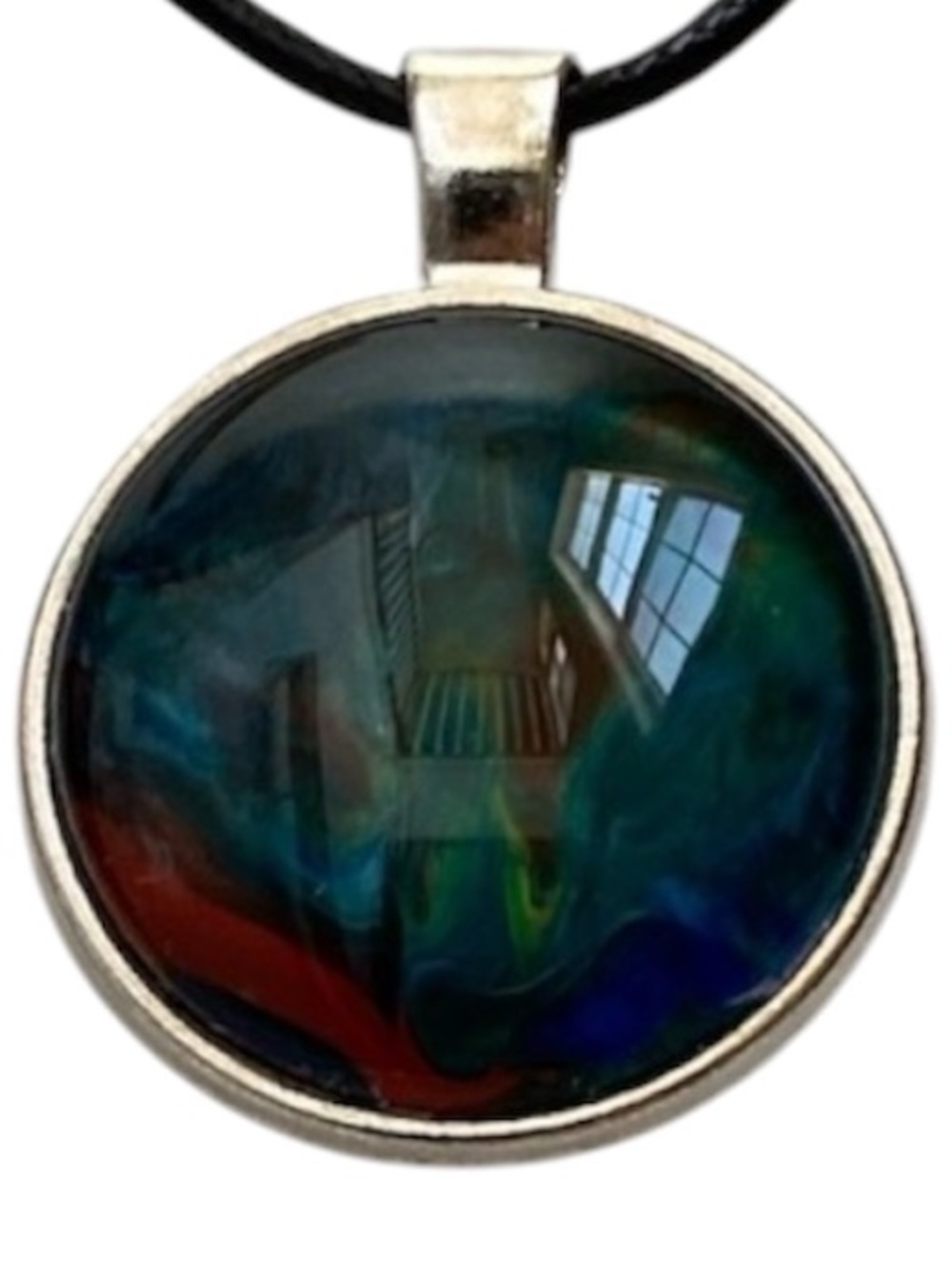 Hand Crafted Fluid Art Necklace by Svetlana Yeung Green and Red Pendant  Size OS